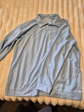 Long Sleeve Polo Shirt in Light Blue